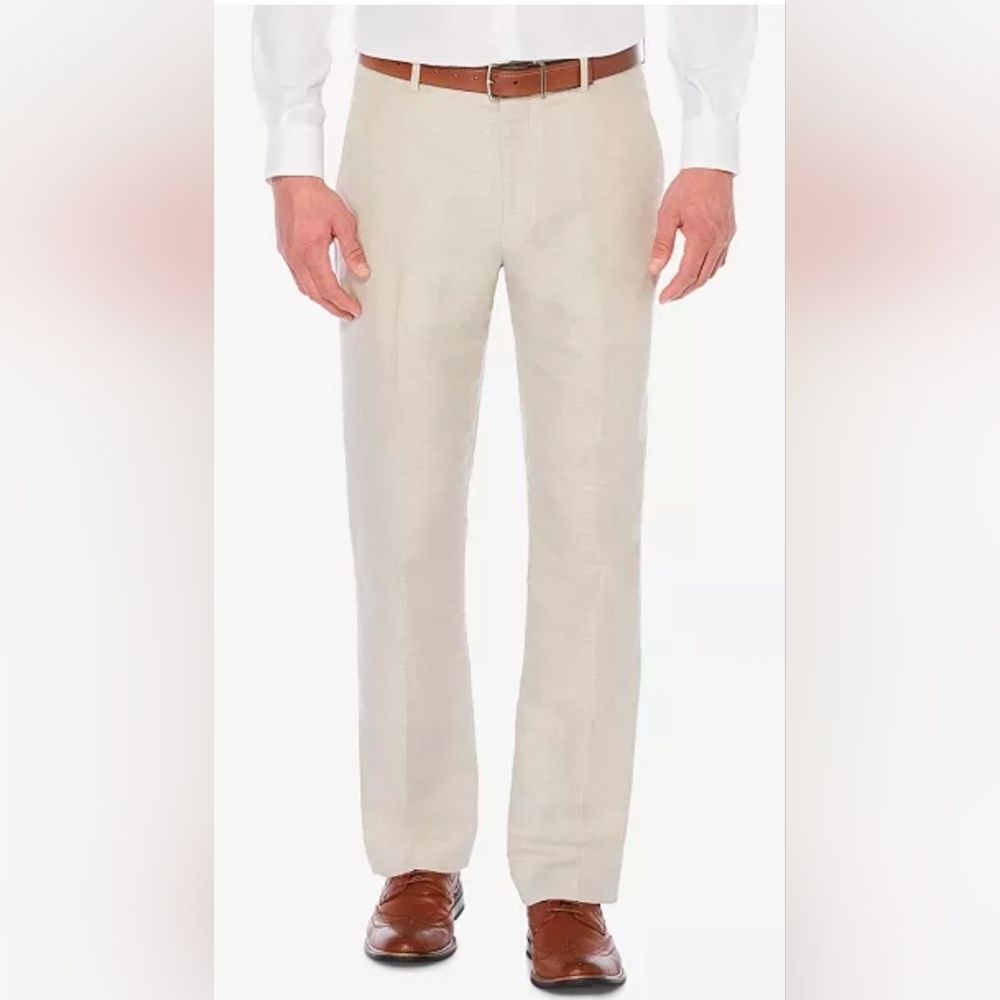 Perry Ellis Mens Classic Fit Linen Blend Herringbone Weave Pants Size 34x32